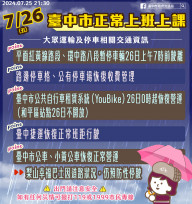 凱米颱風警報解除  中市府：紅黃線停放車輛應於7/26上午7時前駛離