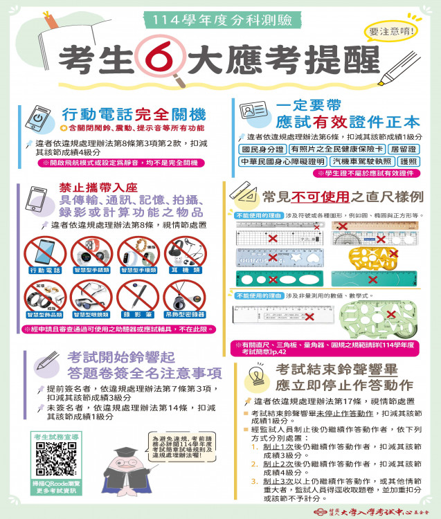 114學年度大學分科測驗 金大考場7/10下午開放查看